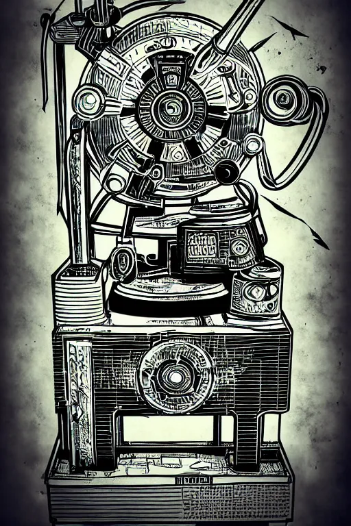 Prompt: pointless machine, monochromatic, 4 k, acrylic paint style, pencil style, torn magazine style, pop art style, bioshock style, by mike swiderek, jorge lacera, ben lo, tyler west, ultrarealistic, sharp focus, intricate