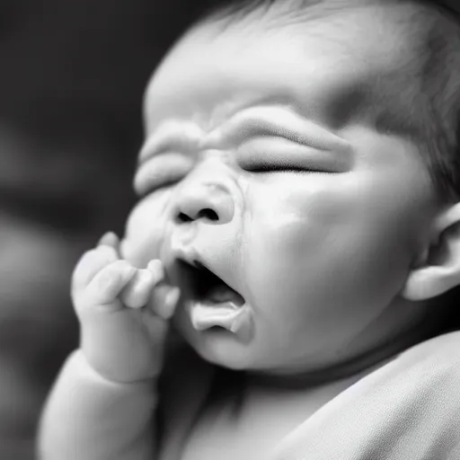Image similar to close up of a baby crying, realistic, photograph, 2022