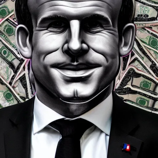 Prompt: portrait of a Macron face made out of $ money 💰