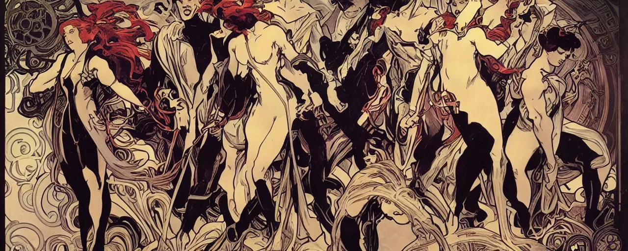 Prompt: the uncanny x - men by alphonso mucha