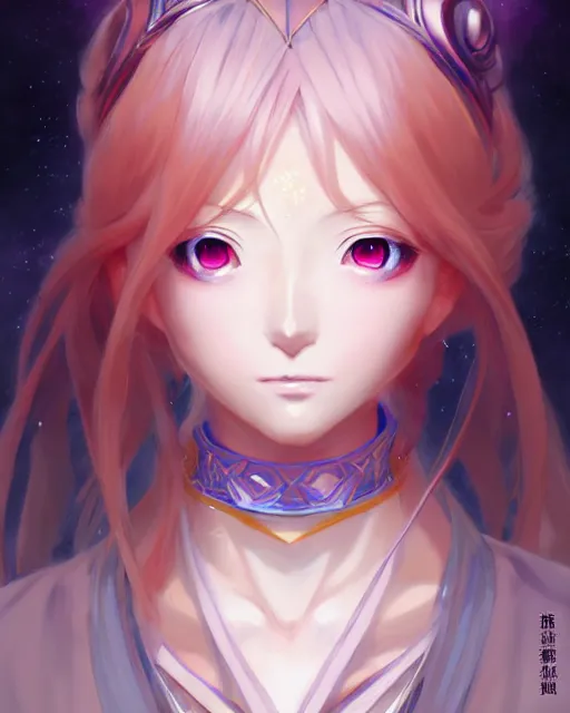 Image similar to character concept art of an anime goddess the cosmos | | cute - fine - face, pretty face, realistic shaded perfect face, fine details by stanley artgerm lau, wlop, rossdraws, james jean, andrei riabovitchev, marc simonetti, and sakimichan, trending on artstation