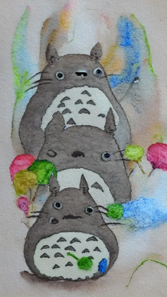 Prompt: totoro, style watercolor and dry felting