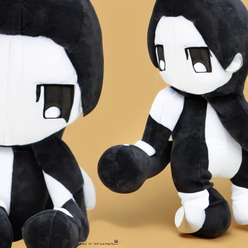 Image similar to cute fumo plush of a dark black and white - haired prankster, anime, vray