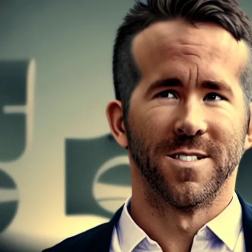 Image similar to cinematic shot of Ryan Reynolds with a baby head