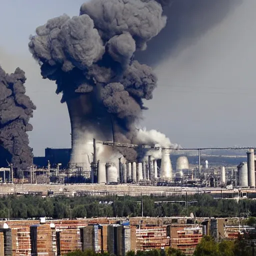 Prompt: an explosion rocks a fuel refinery, set in Madrid