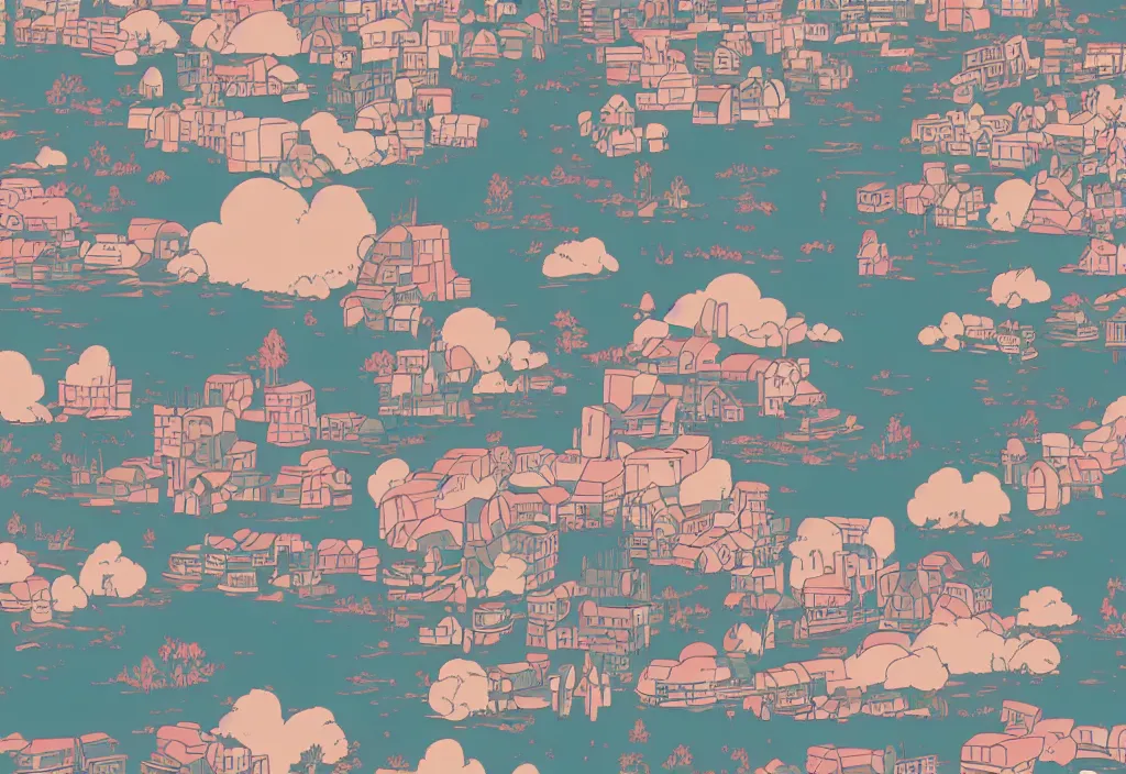 Image similar to studio ghibli style wallpaper, japanese city, washed out, lo fi, pleasant colors