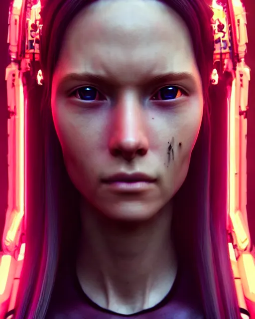 Image similar to a portrait of a beautiful 28th century super cool post-human female very young with long hair, barely human and largely biomechanical cyberpunk, hyper-realistic, very detailed unreal engine, by Artgerm, WLOP and Ross Thran, dramatic cinematic lighting rendered by octane, 8k, detailed, trending on artstation, deviantart google images, pinterest