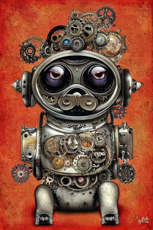 Prompt: robot pug, made of cogs, fairytale, magic realism, steampunk, mysterious, vivid colors, by amanda clarke, mark ryden