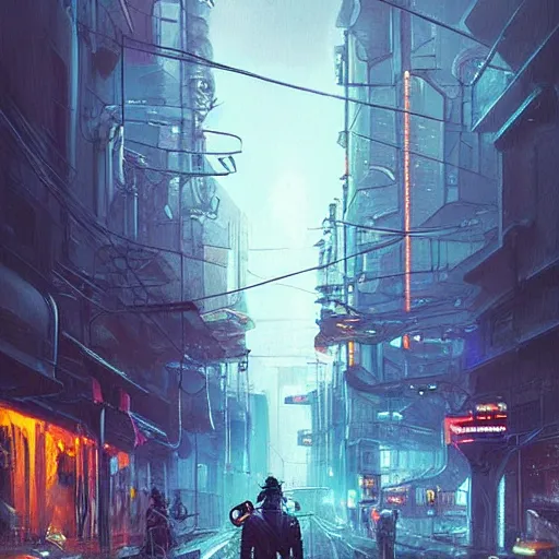 Image similar to a cyberpunk street, rainy night, jellyfish running, the outline of mountains in the distance ， by darek zabrocki