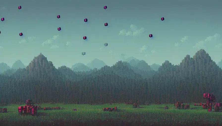 Image similar to hexagons in the sky, blocking the sun, simon stalenhag, pixelart