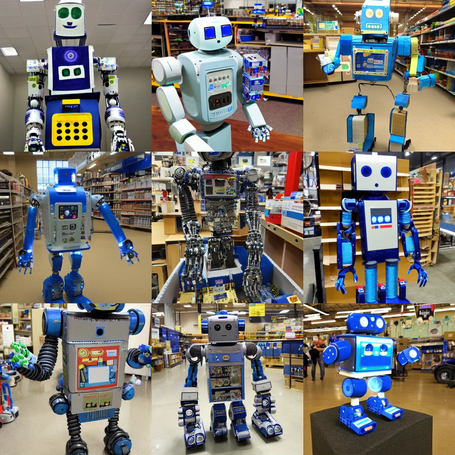 Prompt: a robot made entirely of supplies from lowes