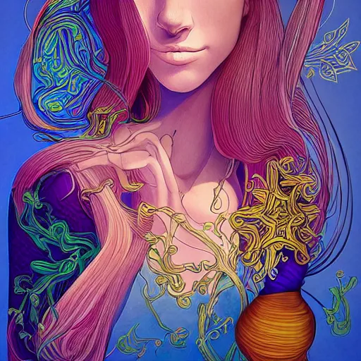 Image similar to the portrait of a bulb of garlic that resembles an unimaginably beautiful, colorful, graceful, elegant, and sophisticated young woman, an ultrafine detailed illustration by james jean, intricate linework, bright colors, final fantasy, behance contest winner, vanitas, angular, altermodern, unreal engine 5 highly rendered, global illumination, radiant light, detailed and intricate environment