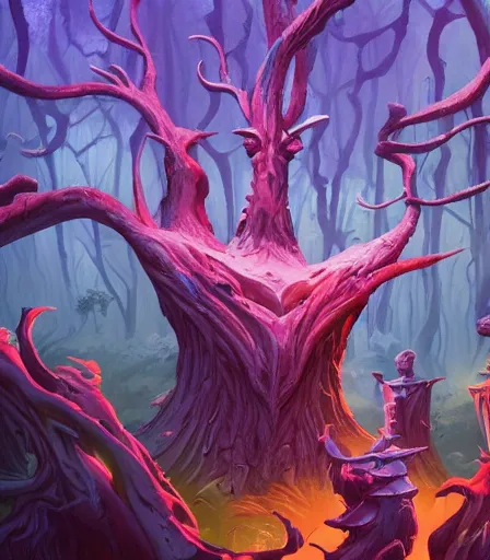 Image similar to The forest of dungeons and dragons by Alex Pardee and Nekro and Petros Afshar, and James McDermott,unstirred paint, vivid color, cgsociety 4K