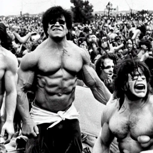 Image similar to hulk performing at woodstock