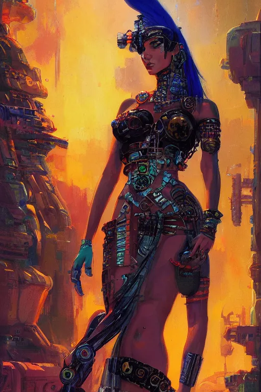 Image similar to a cyberpunk half length portrait of cleopatra, by paul lehr, jesper ejsing