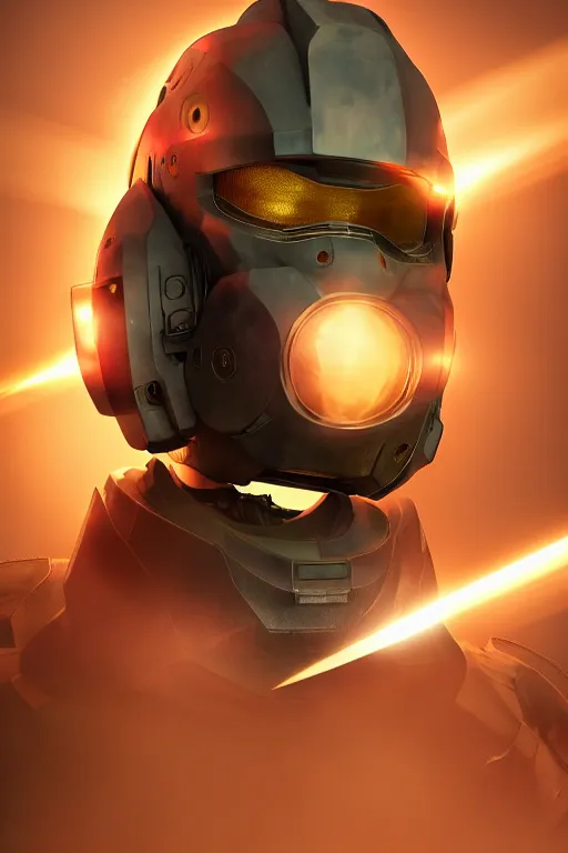 Image similar to robot ninja mask helmet halo master chief radiating a glowing aura global illumination ray tracing hdr fanart arstation by ian pesty and katarzyna da „ bek - chmiel