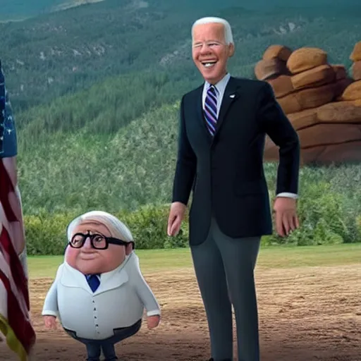 Prompt: a still from movie up crossover with the liar joe biden