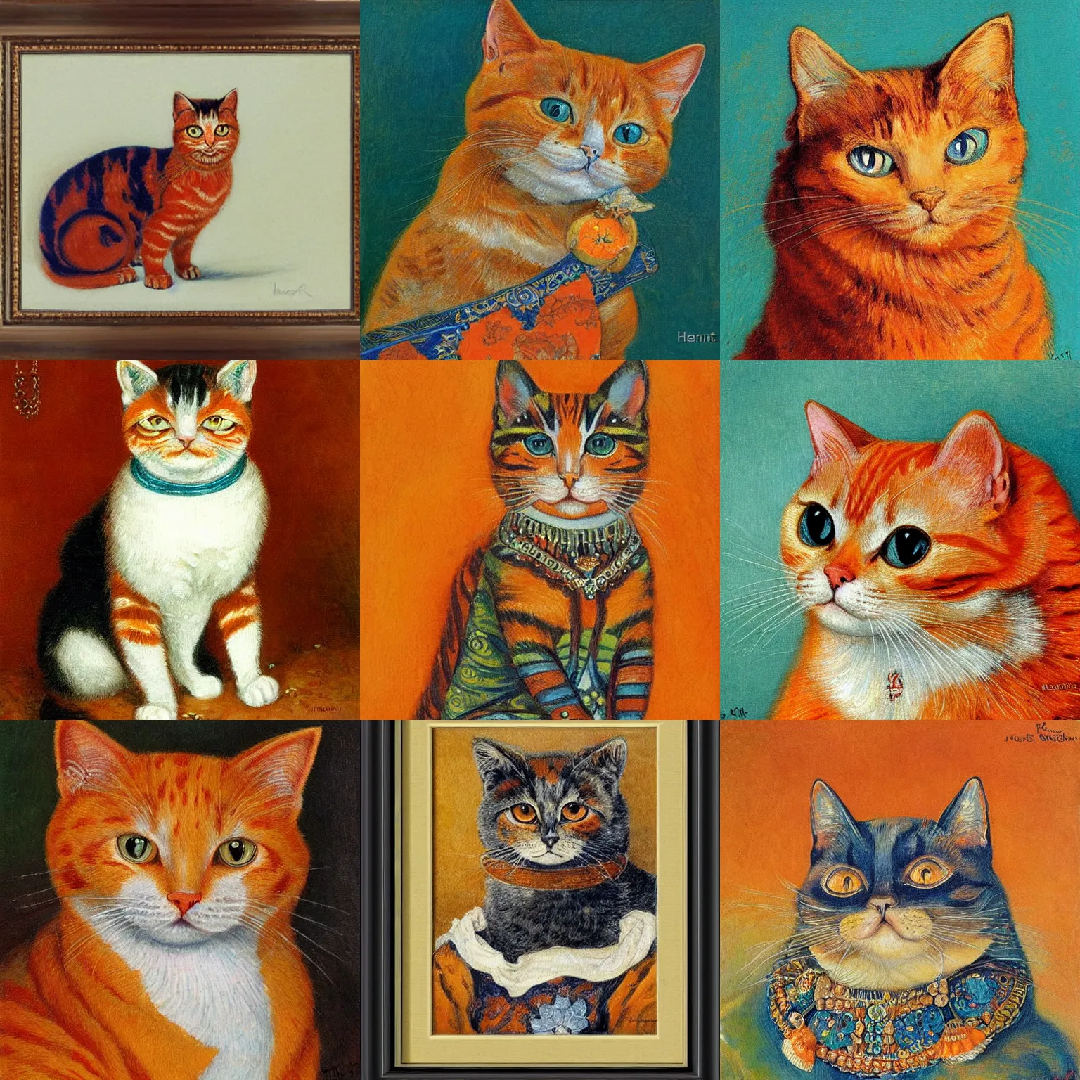Prompt: beautiful intricate portrait of an orange cat, by henriette ronner - knip, by louis wain