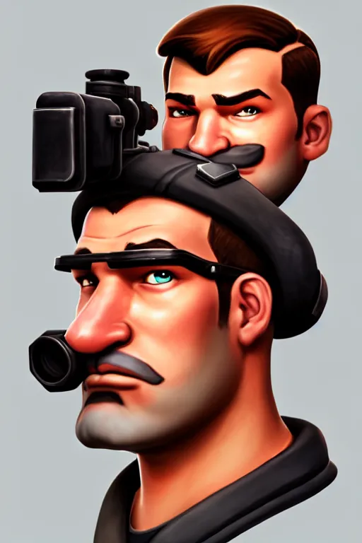 Image similar to beautiful highly detailed realistic stylized character portrait team fortress 2 engineer, detailed character art master portrait, trending on artstation