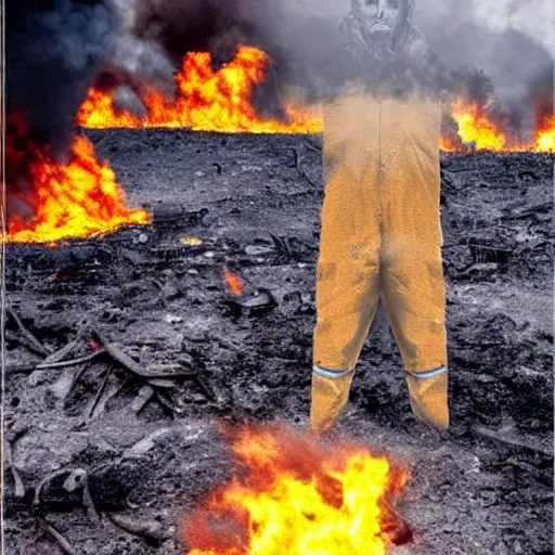Prompt: , funny and frightened ukrainian burned to bones in dirty yellow and blue rags on the background of a huge nuclear explosion selfie 2 0 2 2, armageddon they will be dead and we go to paradise