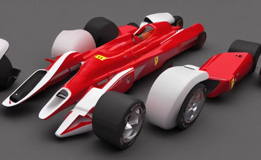 Image similar to still of a retro futuristic ferrari formula 1 car inspired by f 1 2 0 2 1 concept, blender, 8 k, artstation, highly detailed, intricate, ray tracing, octane 3 d,