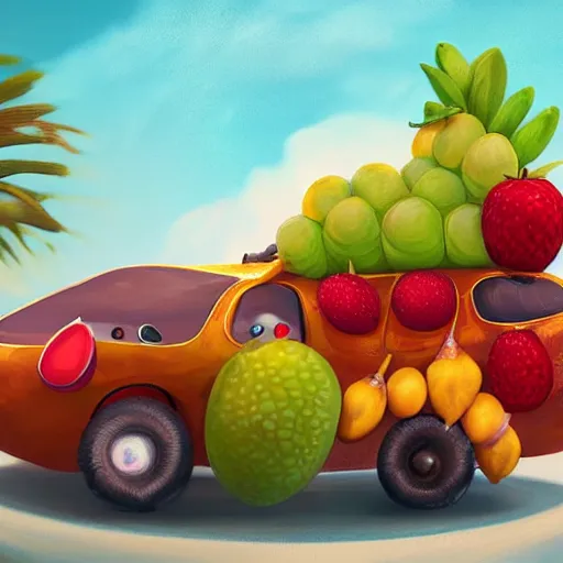 Prompt: car made of fruits, artstation