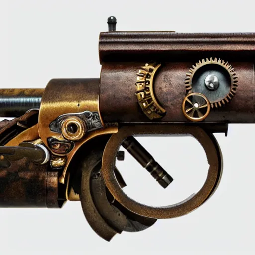 Image similar to A steampunk gun, 4k, ultra hd