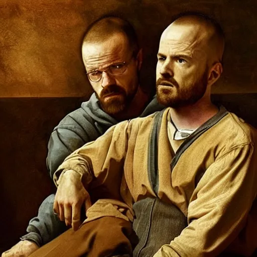 Prompt: walter white and jesse pinkman, renaissance painting, highly detailed