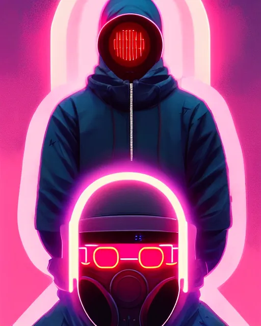 Prompt: cyberpunk synth, hyper - realistic detailed portrait of a man in a hoodie, with neon visor mask, dynamic pose, by atey ghailan, by greg rutkowski, by greg tocchini, by james gilleard, by joe fenton, by kaethe butcher, sharp focus