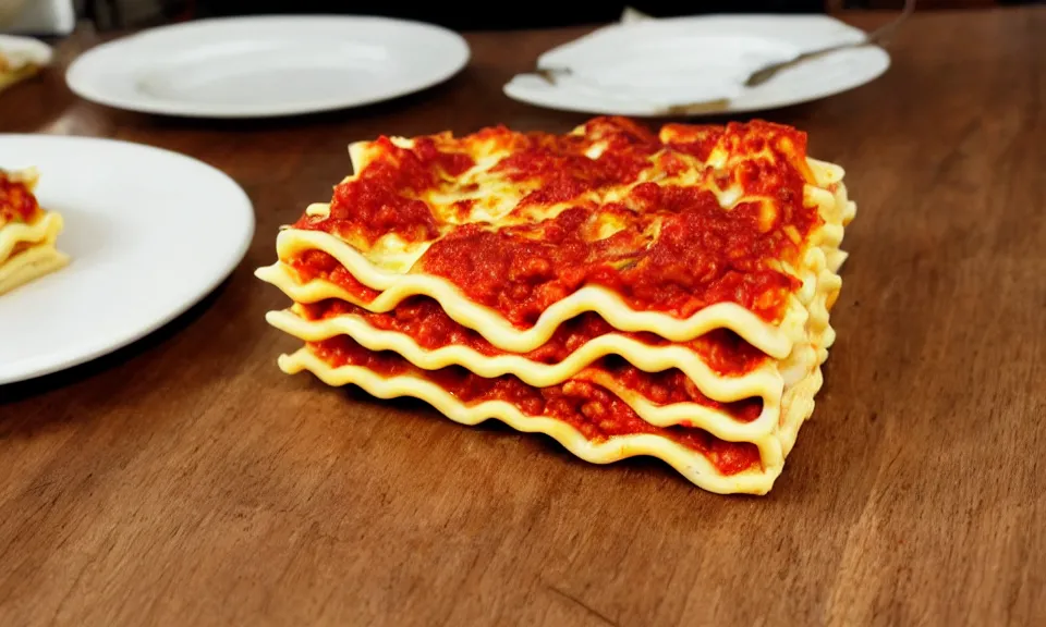 Image similar to lasagna cross - section, made out of wood, delicious