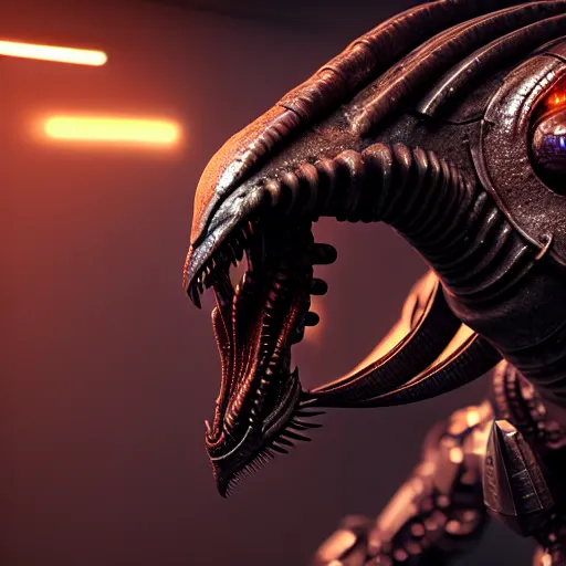 Image similar to cyborg alien dragonborn, photorealistic 3 d octane render, unreal engine, ultra detailed