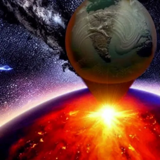 Image similar to Enormous alien ship shoots plasma beam and obliterates the Earth, realistic view from space