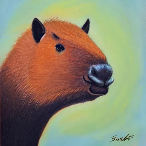 Prompt: sauve capybara wearing formal attire, portrait, painting