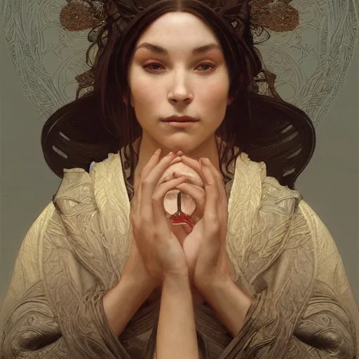 Image similar to portrait of a old mage, intricate, elegant, highly detailed, digital painting, artstation, concept art, smooth, sharp focus, illustration, art by artgerm and greg rutkowski and alphonse mucha and william - adolphe bouguereau