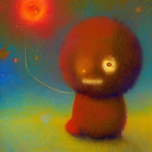 Image similar to Liminal space in outer space with cute curious creatures by Odilon Redon