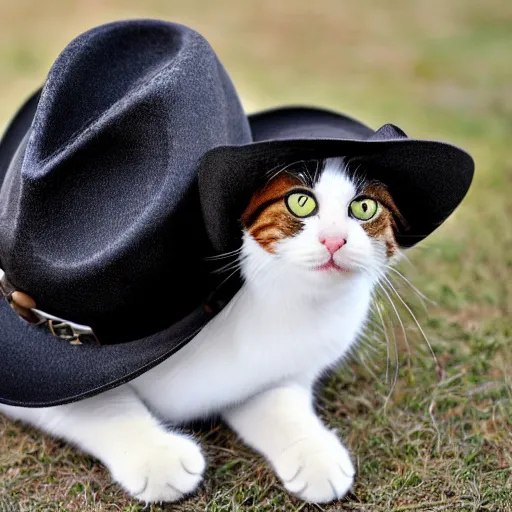 Prompt: a cat wearing a cowboy hat.