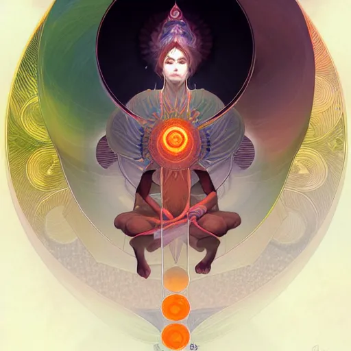 Prompt: chakra diagram, sacral chakra, detailed, elegant, highly detailed, digital painting, artstation, concept art, smooth, sharp focus, illustration, art by Krenz Cushart and Artem Demura and alphonse mucha