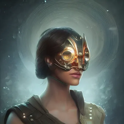 Image similar to a beautiful girl wearing a cyberkinetic mask, digital art, 8 k resolution, highly detailed, artstation, pretty face, very beautiful face, very detailed eyes, by rossdraws, tom bagshaw, greg rutkowski, ferdinand knab