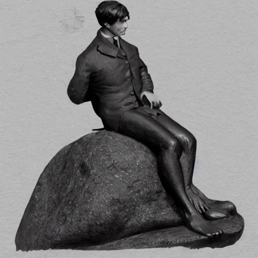 Prompt: male sherlock holmes mermaid with a big tail and sitting on a stone at the bottom of the sea in the style of jules bastien - lepage