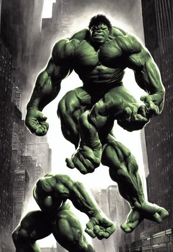 Image similar to a portrait of the incredible hulk looking angry in new york city by alex ross dramatic lighting.