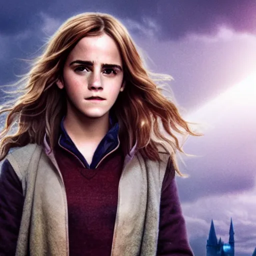 Image similar to Photograph of Emma Watson as Hermione Granger. Prisoner of Azkaban. During golden hour. Extremely detailed. Beautiful. 4K. Award winning.