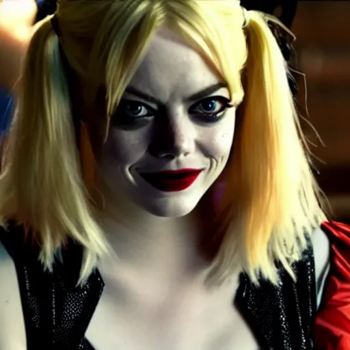 Image similar to emma stone as harley quinn, golden ratio, hd, centered