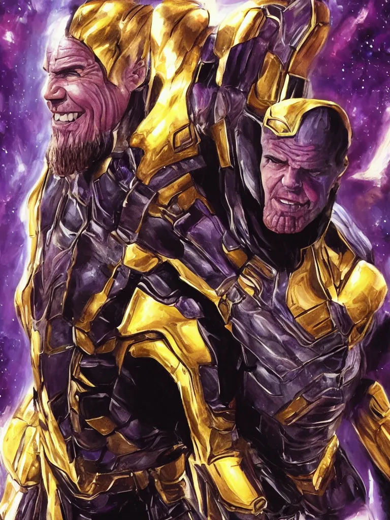 Prompt: tom cruise as thanos, high quality oil portrait