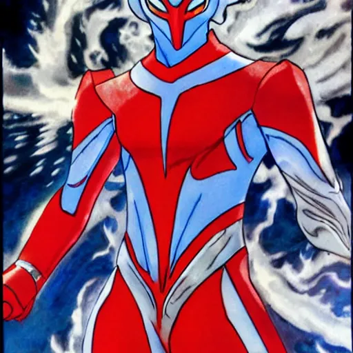 Prompt: Ultraman in the style of Yoshitaka Amano