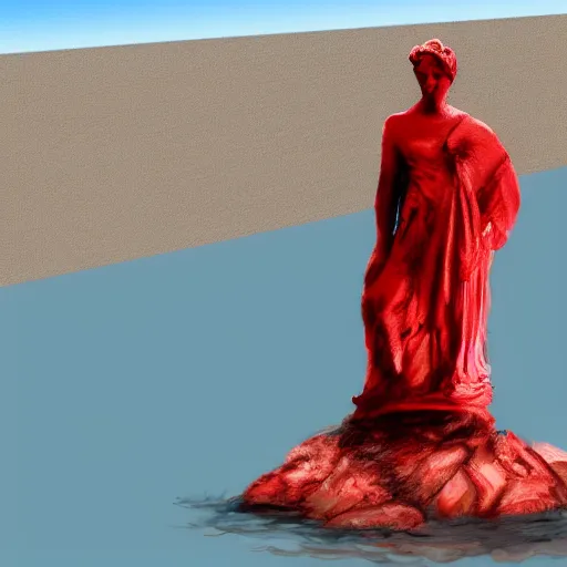 Prompt: a red statue in a sea shore, concept art