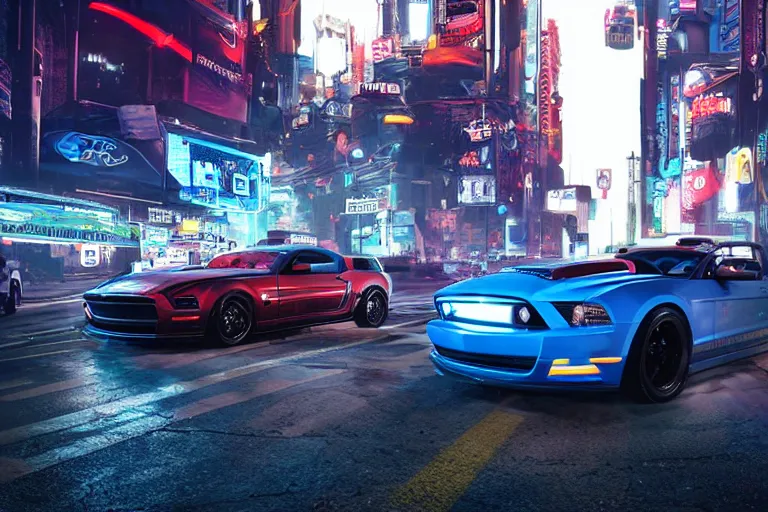 Image similar to ford mustang in cyberpunk city