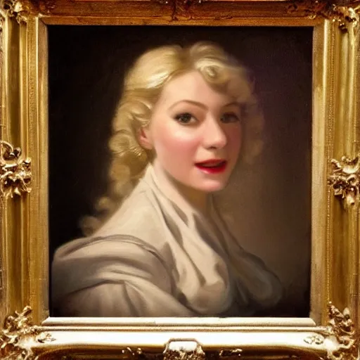 Prompt: laughing, beautiful, intelligent, blonde female pirate captain 2 8 years old, 1 9 4 0 s haircut, fully clothed, wise, beautiful, masterful 1 7 5 0 s oil painting hanging at the louvre, dramatic lighting, sharp focus