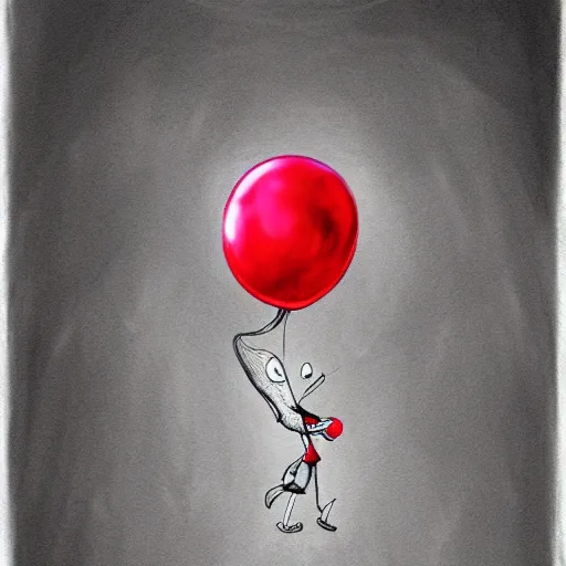 Prompt: surrealism grunge cartoon portrait sketch of a rose flower with a wide smile and a red balloon by - michael karcz, loony toons style, pennywise style, chucky style, horror theme, detailed, elegant, intricate