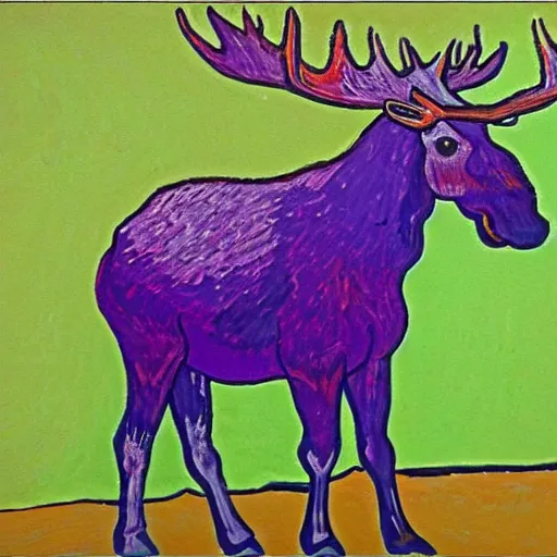 Prompt: purple moose, painting, artwork by van gogh