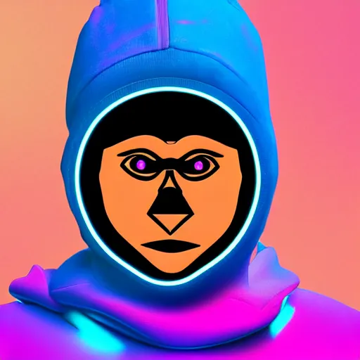 Image similar to penguin hacker in hoodie, portrait, vaporwave, synthwave, neon, vector graphics, cinematic, volumetric lighting, f 8 aperture, cinematic eastman 5 3 8 4 film, photorealistic